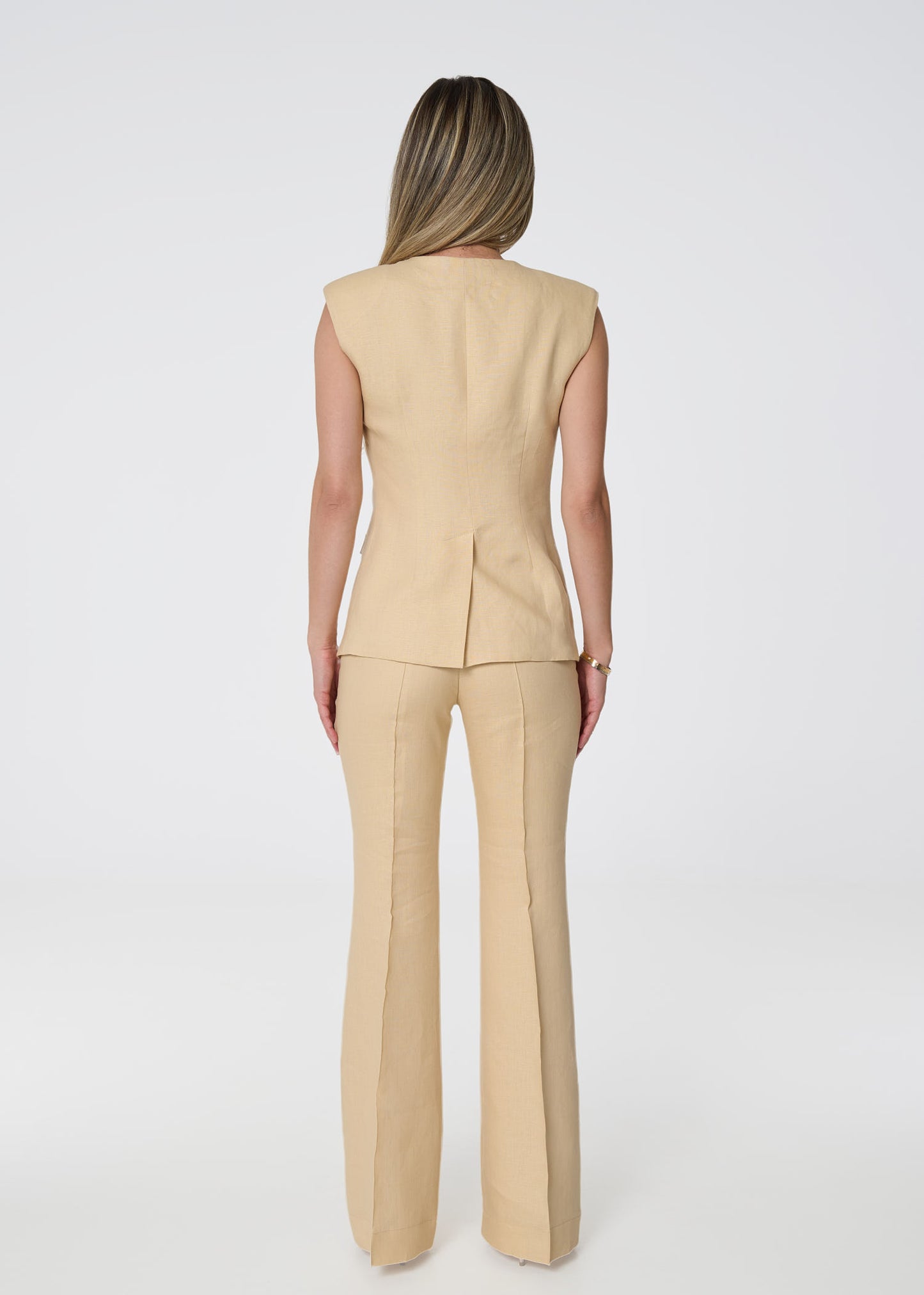 Linen High-Waist Flared Pants – Beige