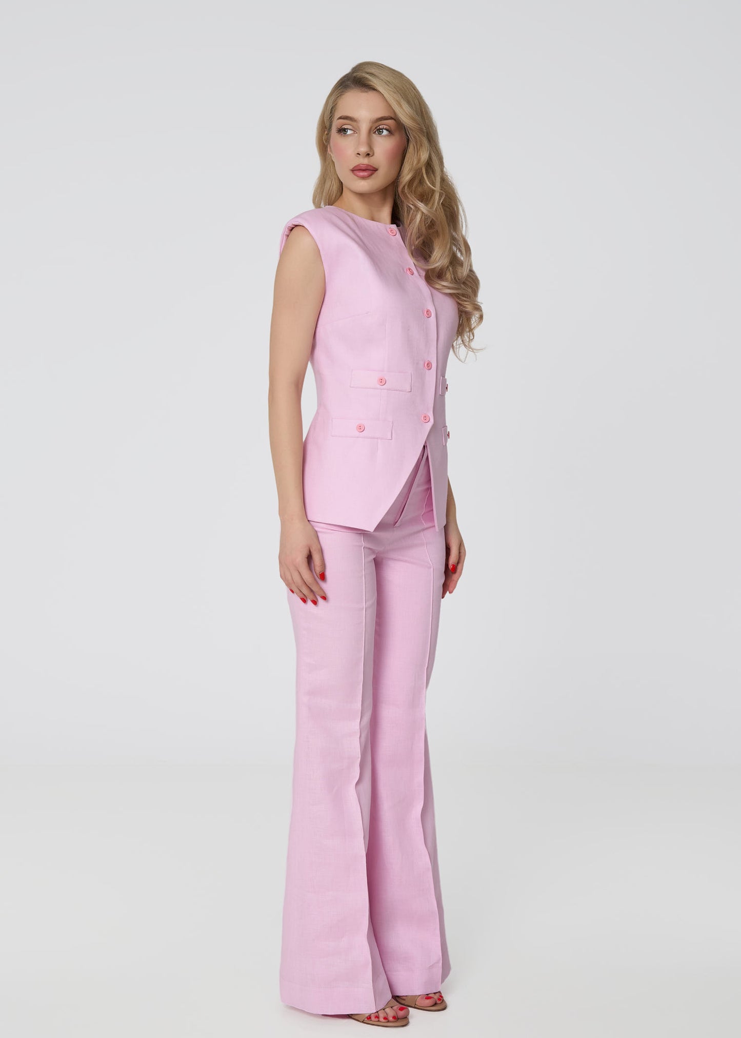 Siena Sleeveless Linen Vest- Pink