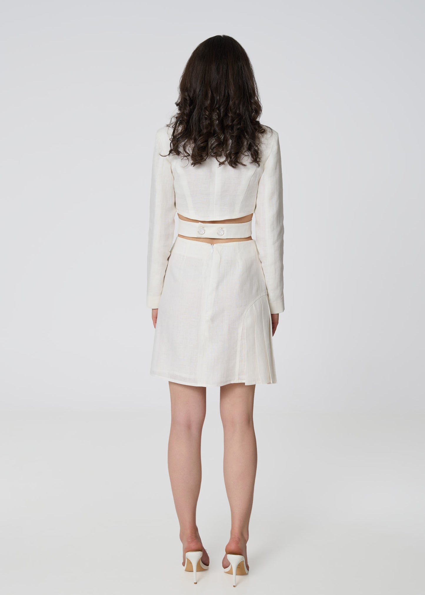 Linen Pleated Mini Skirt- Ivory