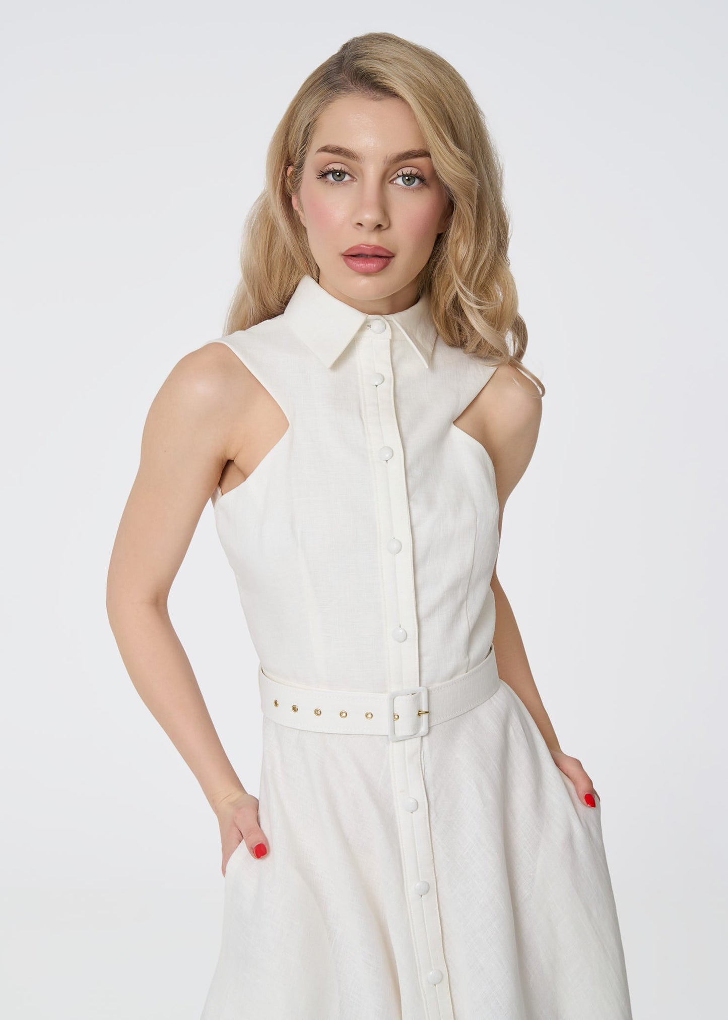 Elysian Grace Linen Midi Dress – Ivory - GIORGIA LUCASI