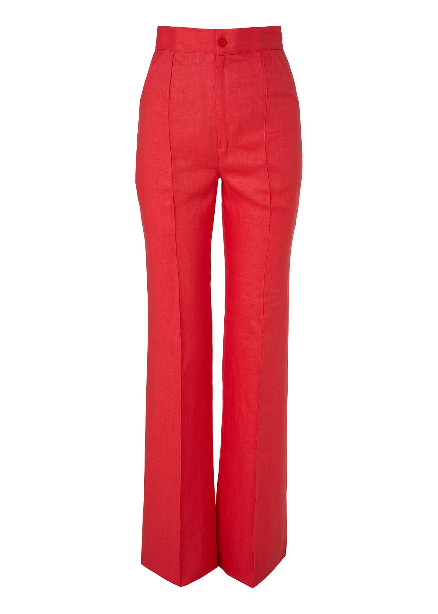 Linen High-Waist Flared Pants- Coral