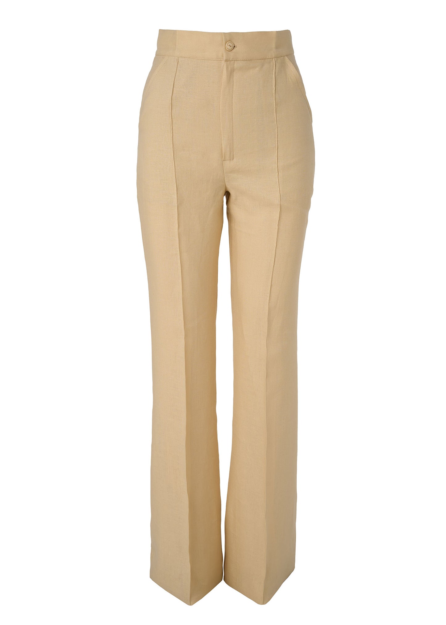 Linen High-Waist Flared Pants – Beige