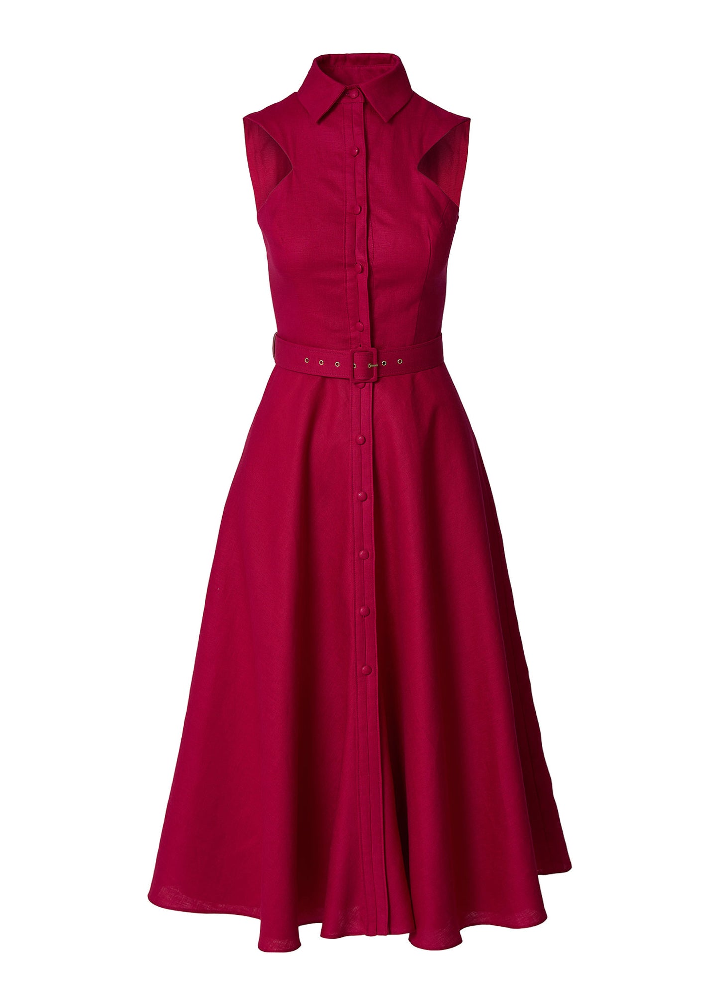 Elysian Grace Linen Midi Dress – Fuchsia