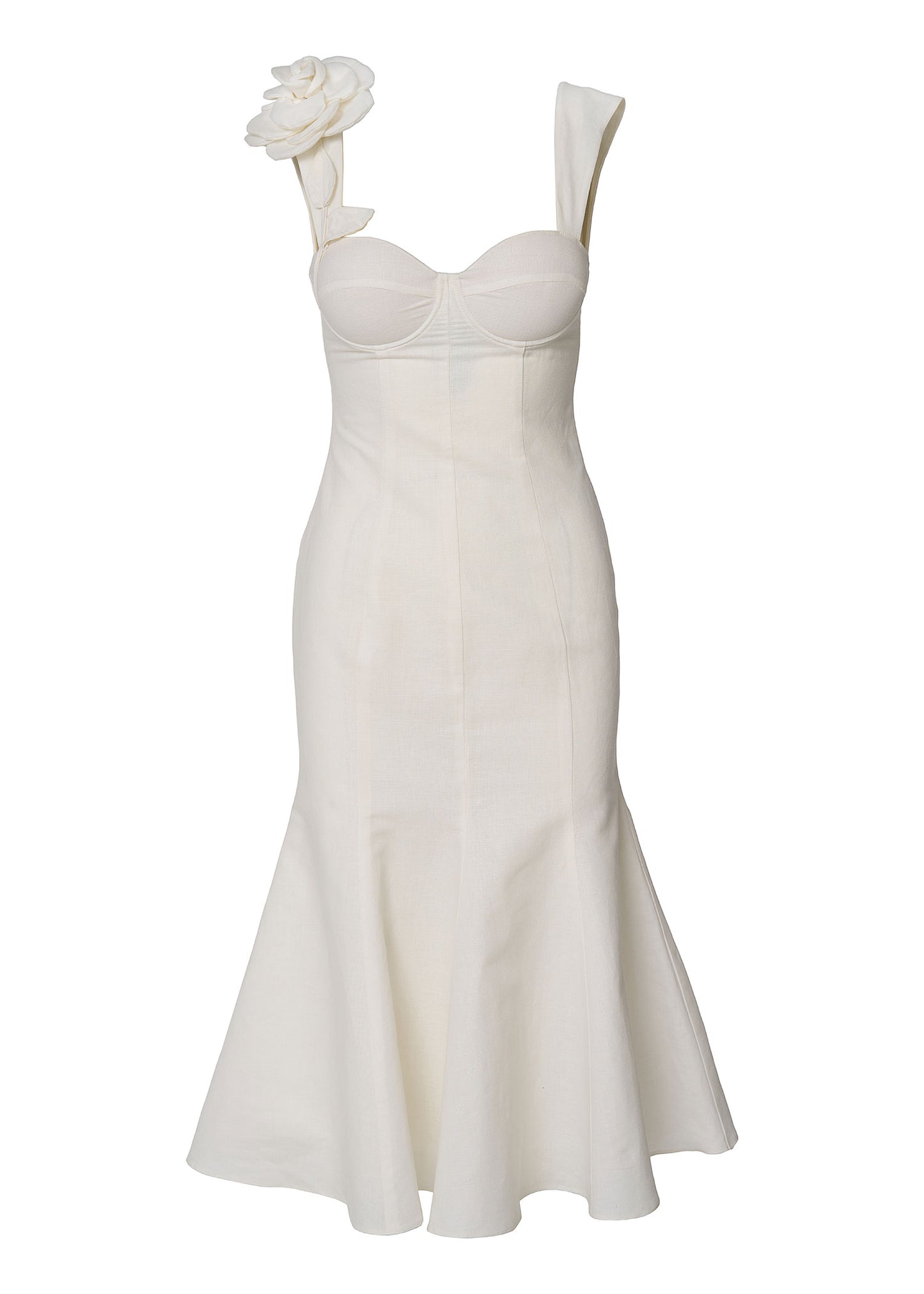 Rosette Elegance Linen Dress- Ivory