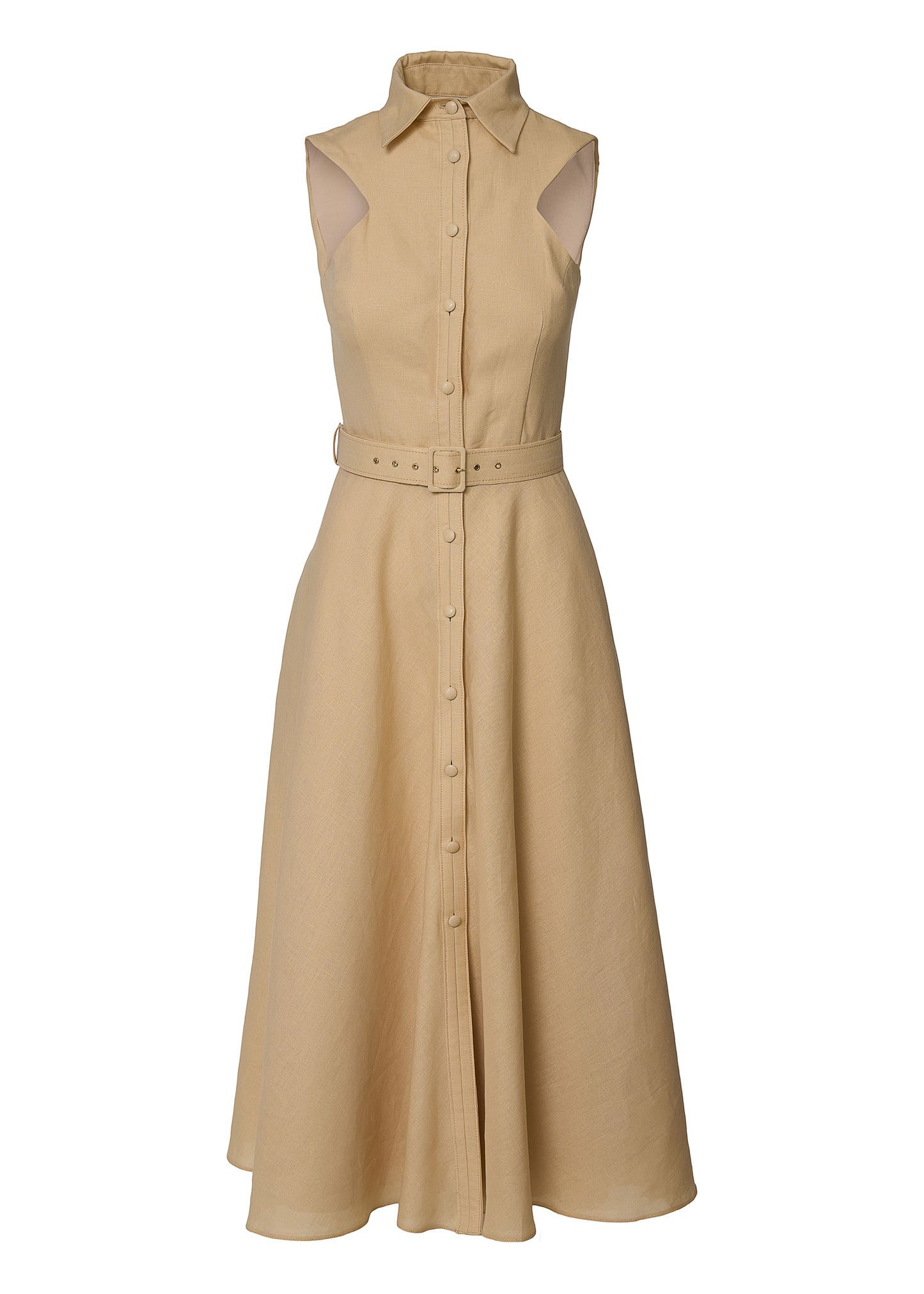 Elysian Grace Linen Dress-Beige