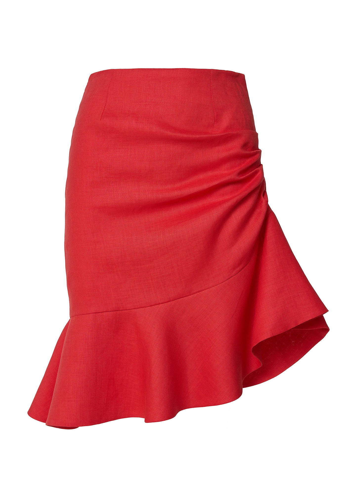 Asymmetrical Ruffled Linen Skirt- Coral
