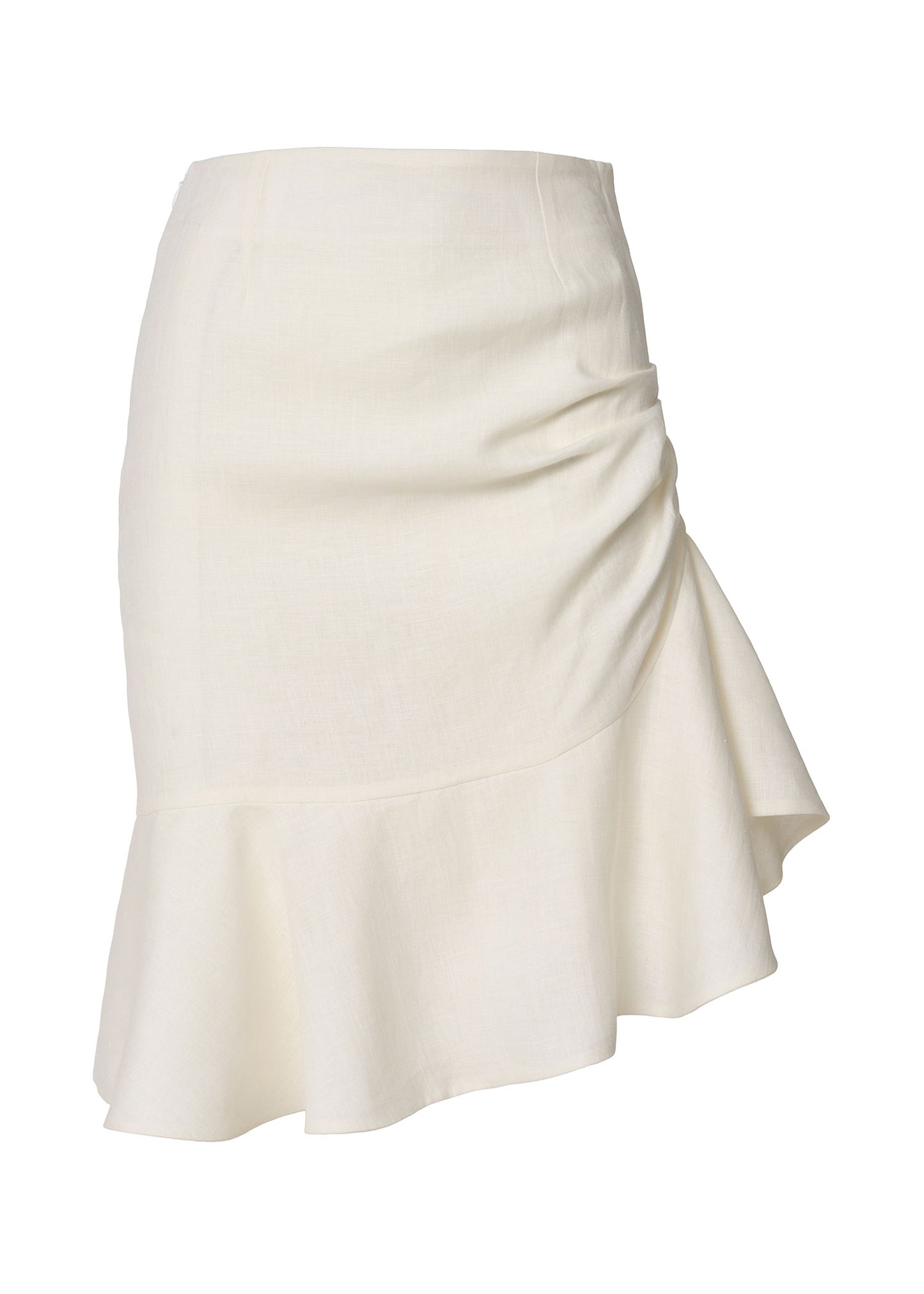 Asymmetrical Ruffled Linen Skirt- Ivory