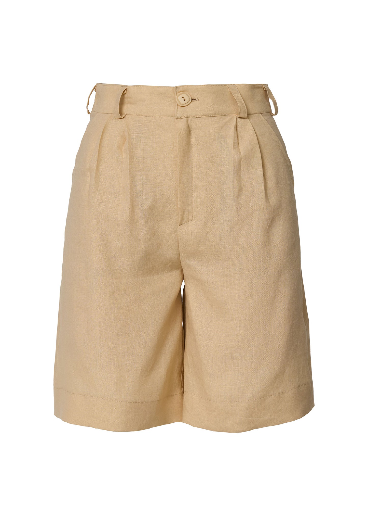 Linen Tailored Bermuda Shorts- Beige