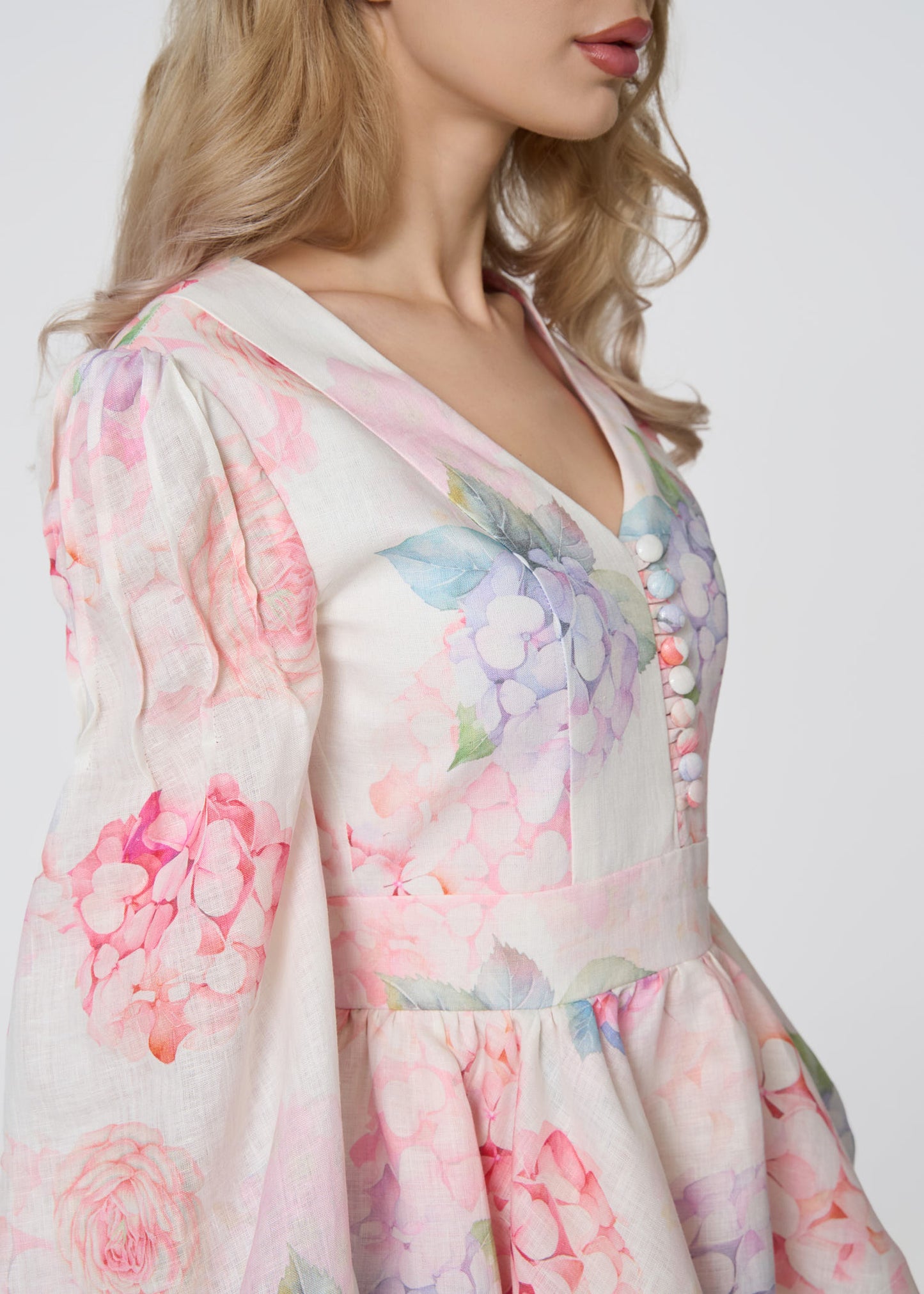 Floral Reverie Linen Dress- Multi color print