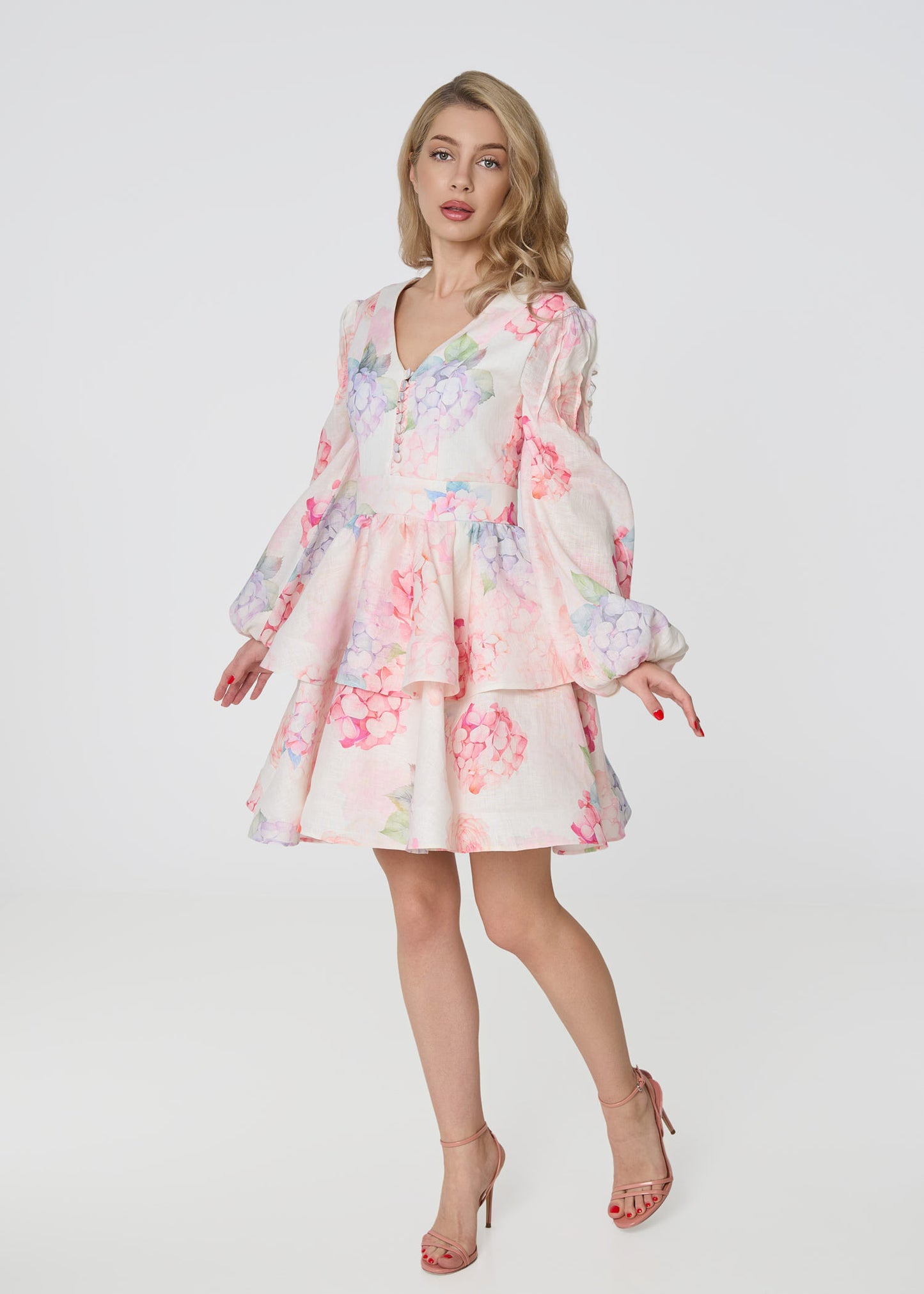 Floral Reverie Linen Dress- Multi color print