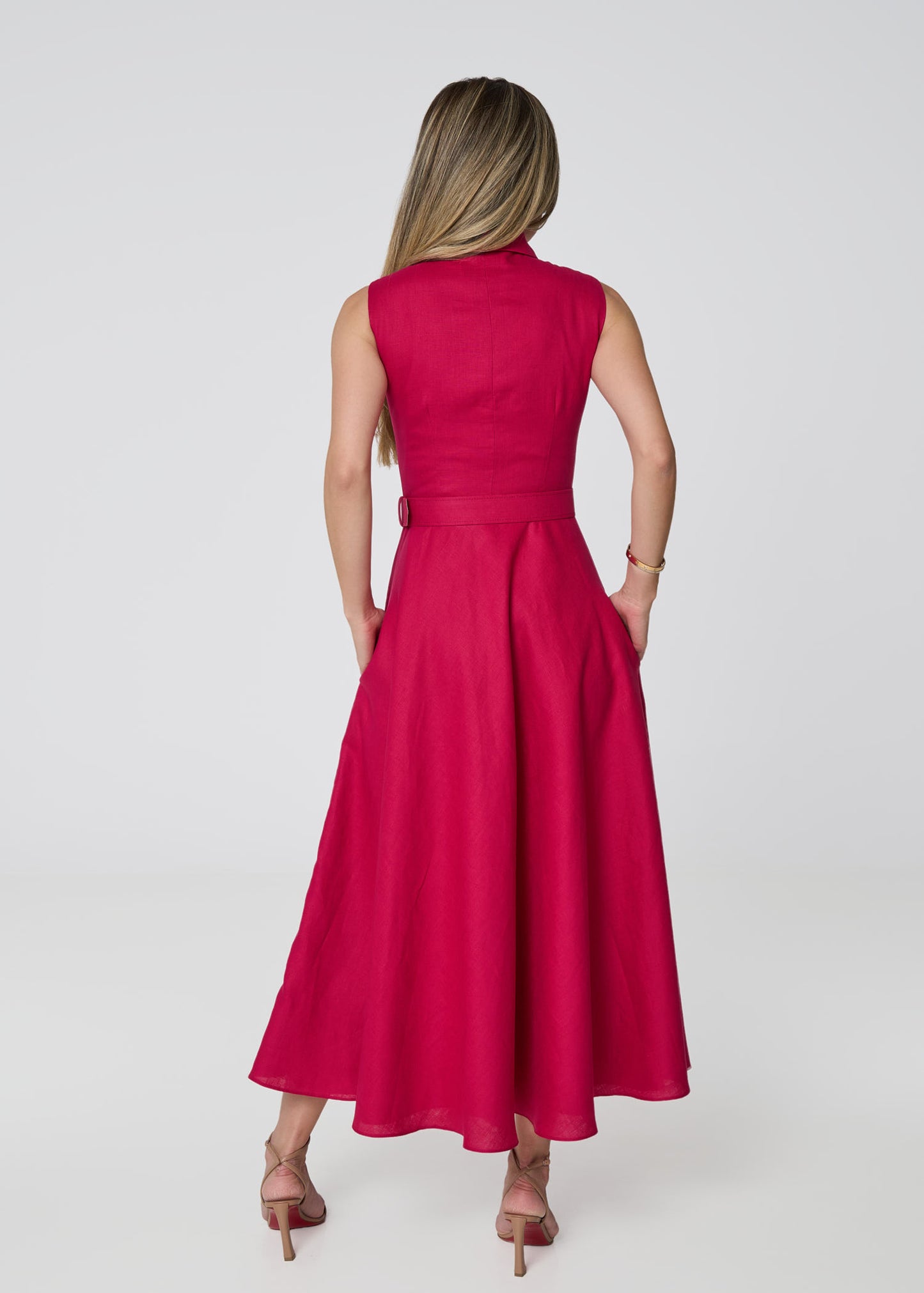 Elysian Grace Linen Midi Dress – Fuchsia
