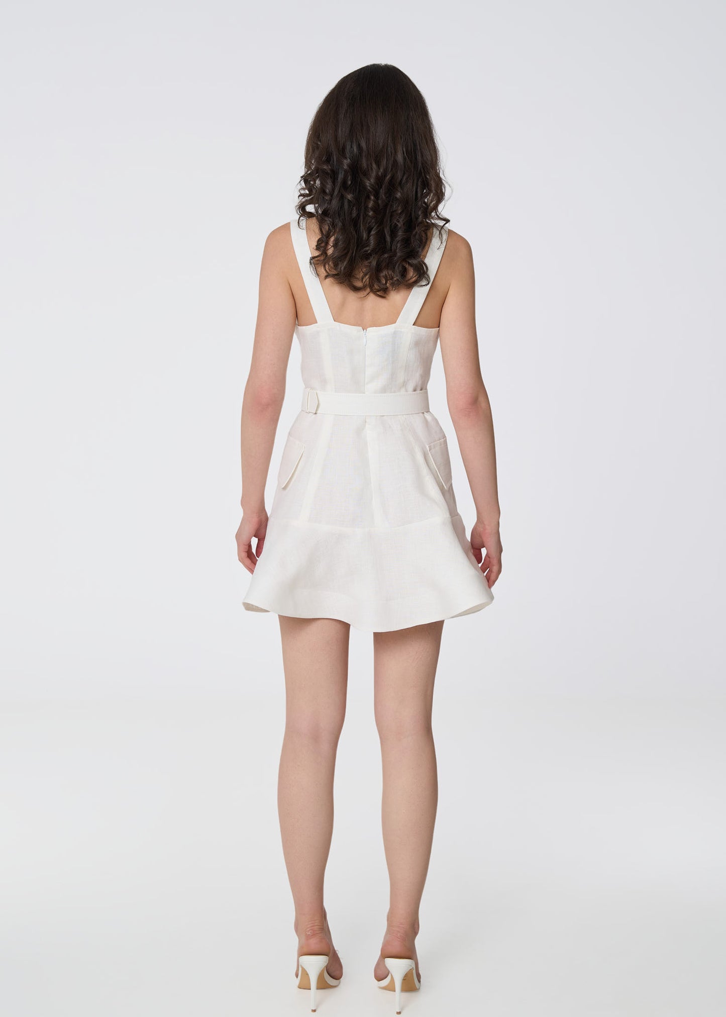 Modern Elegance Mini Linen Dress-Ivory