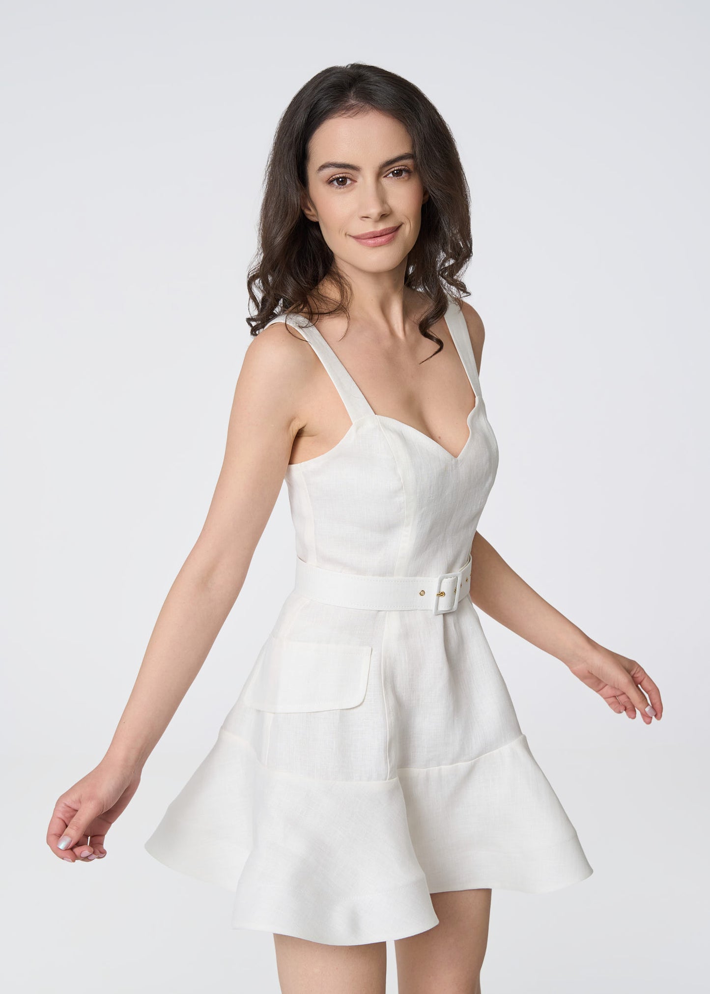 Modern Elegance Mini Linen Dress-Ivory