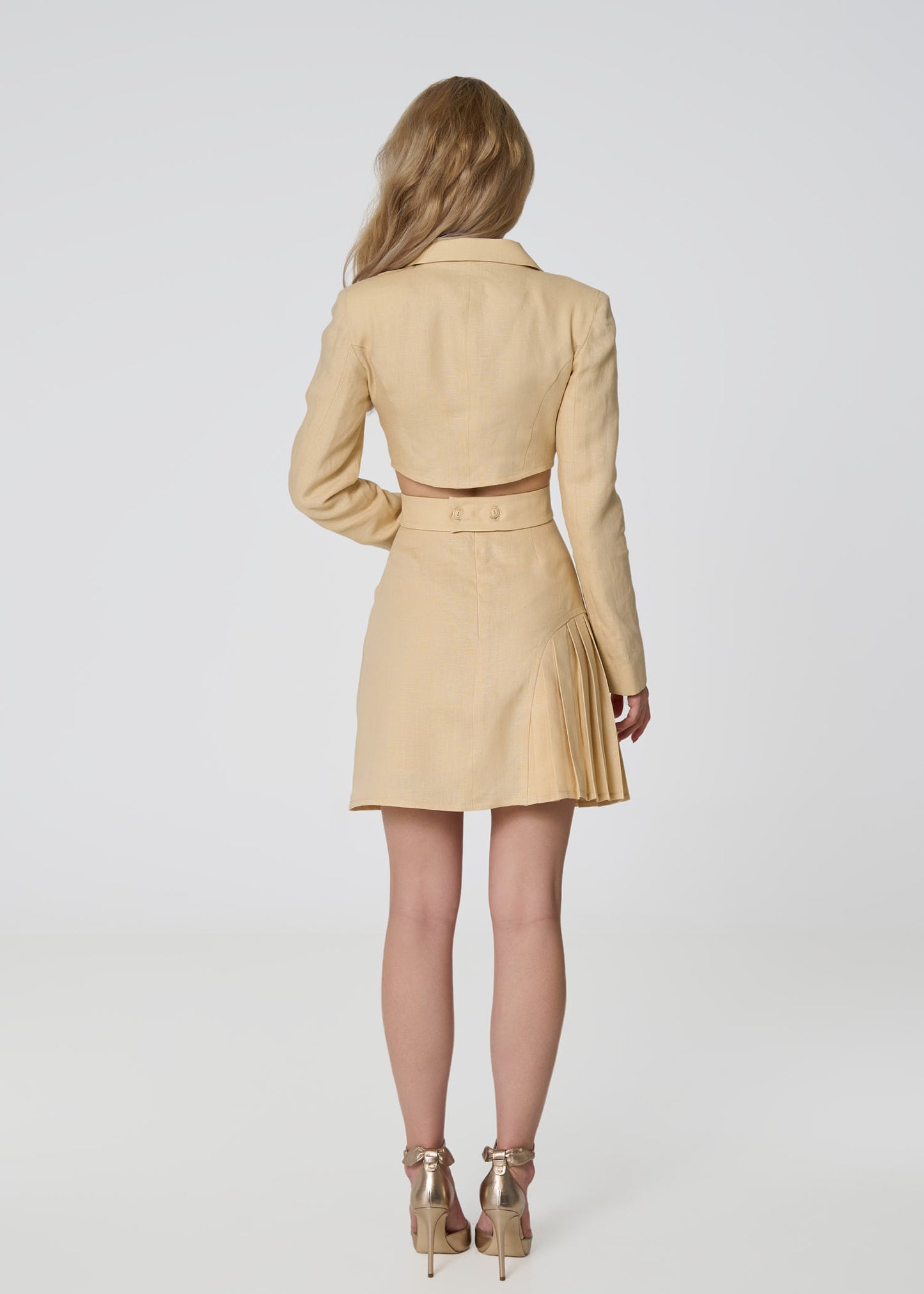 Linen Pleated Mini Skirt- Beige