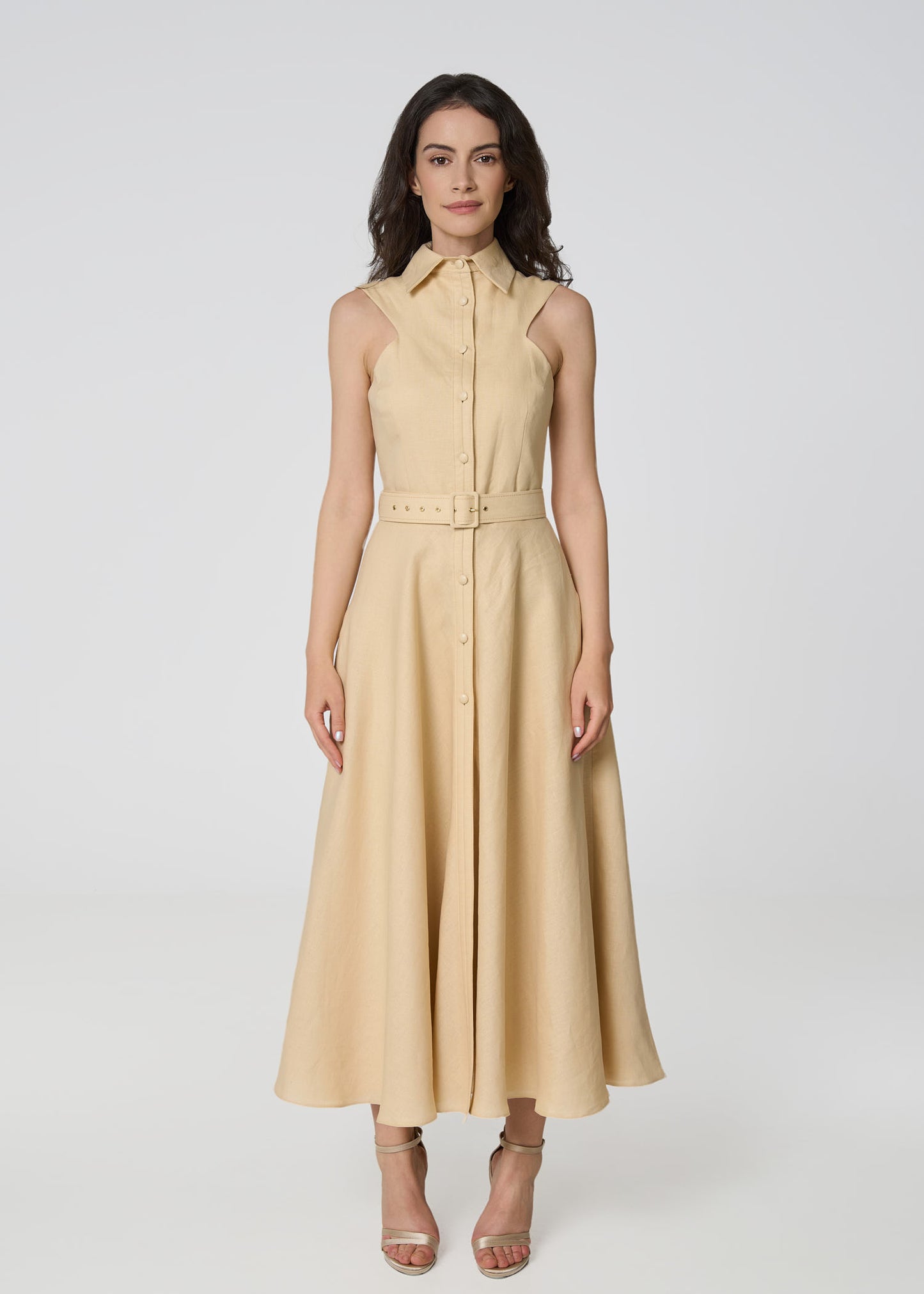 Elysian Grace Linen Dress-Beige