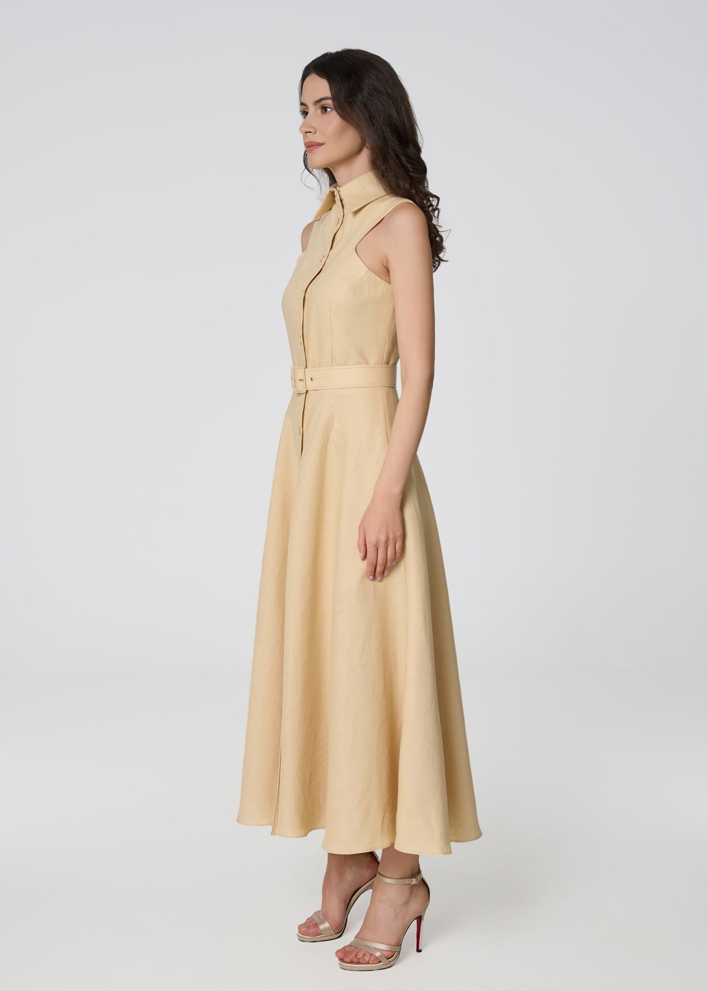 Elysian Grace Linen Dress-Beige