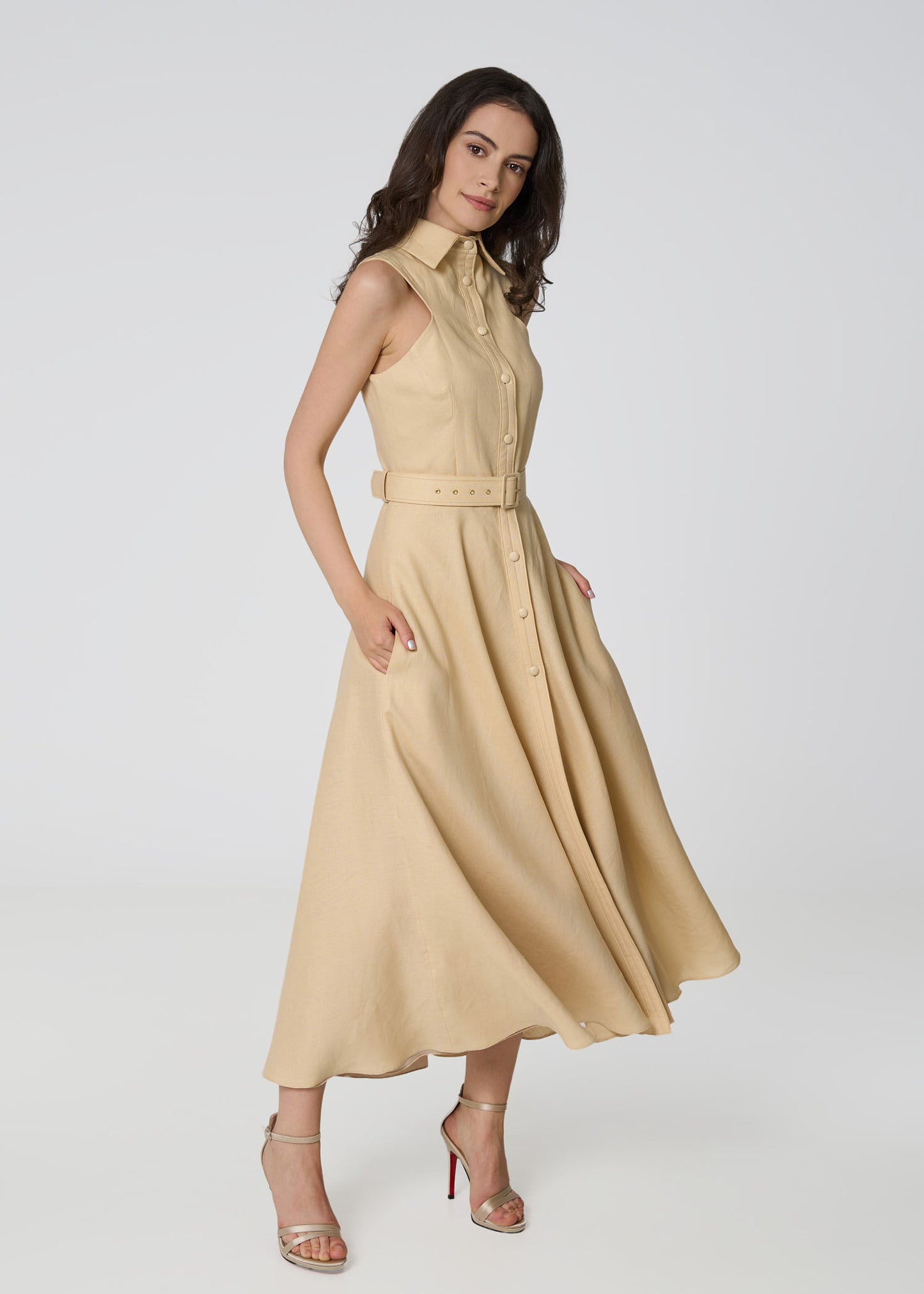 Elysian Grace Linen Dress-Beige