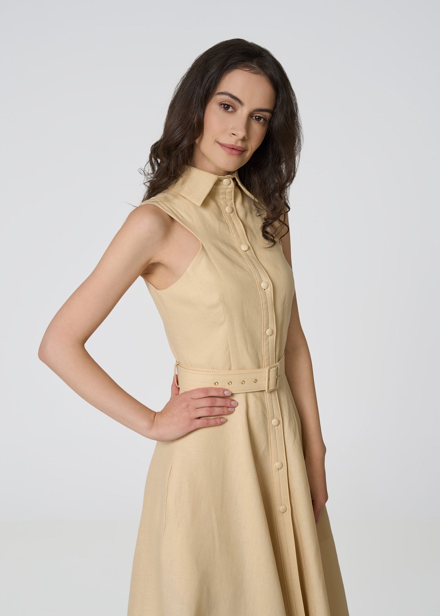 Elysian Grace Linen Dress-Beige
