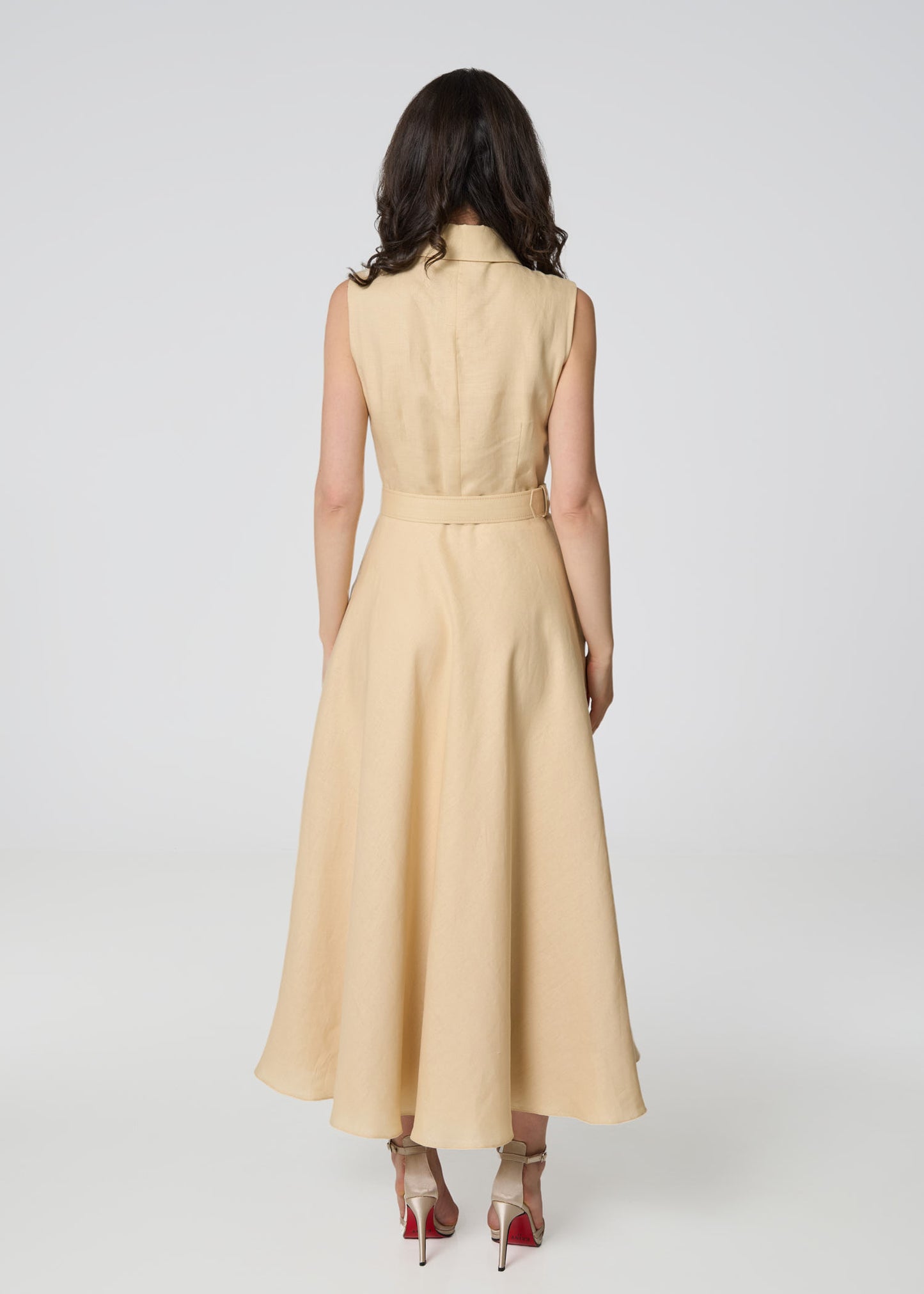 Elysian Grace Linen Dress-Beige