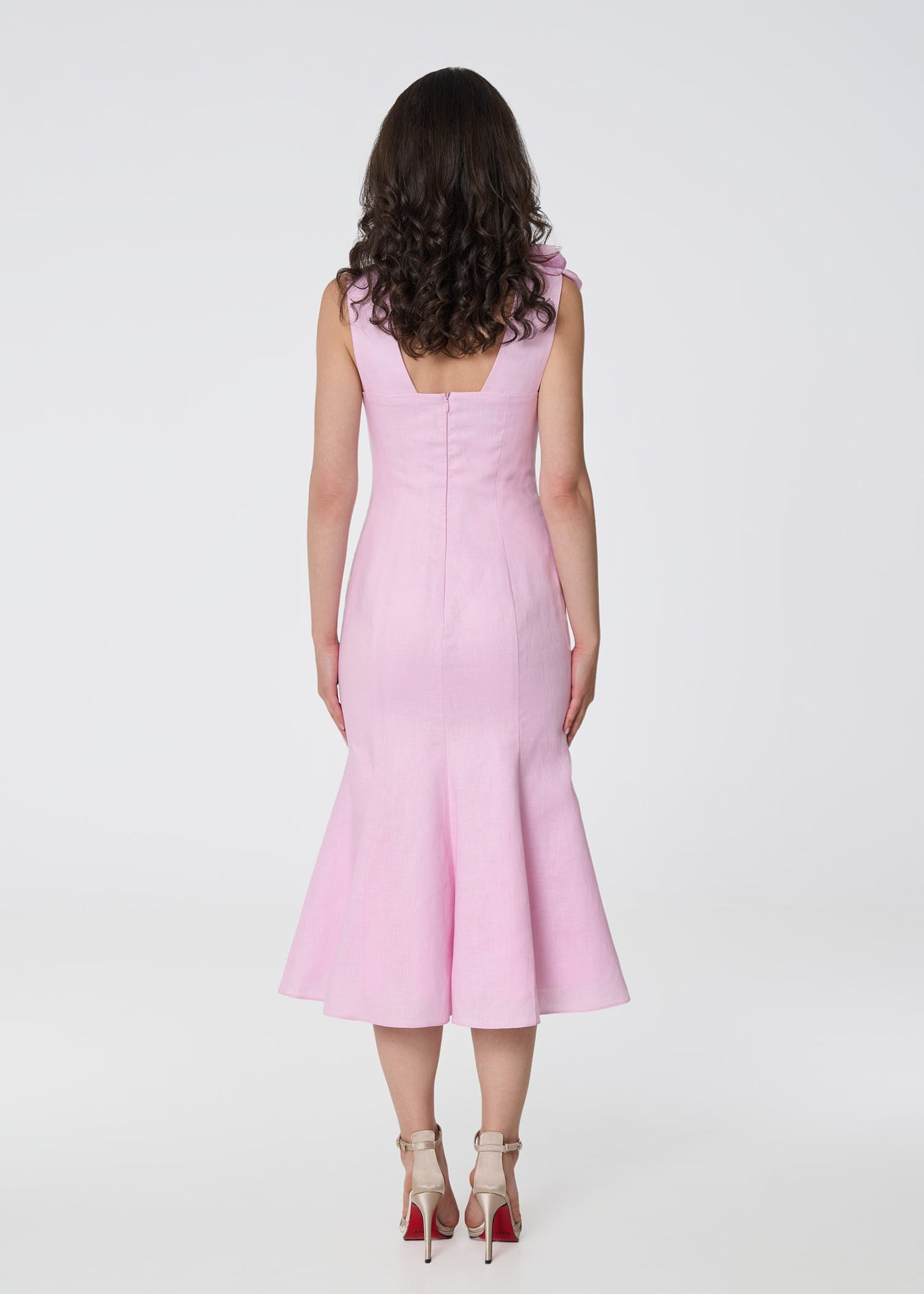 Rosette Elegance Linen Dress- Pink