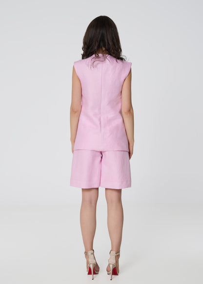 Linen Tailored Bermuda Shorts- Pink
