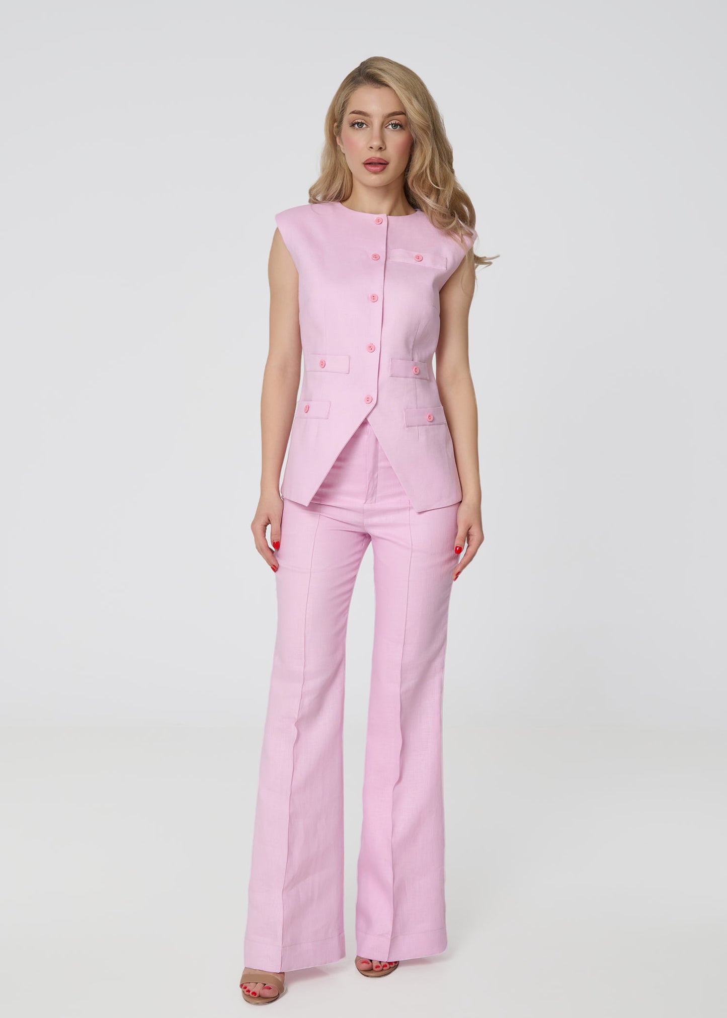 Siena Sleeveless Linen Vest- Pink