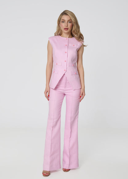 Siena Sleeveless Linen Vest- Pink
