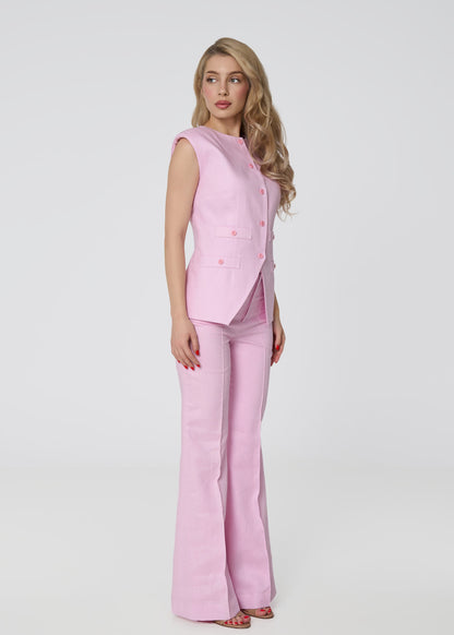 Siena Sleeveless Linen Vest- Pink
