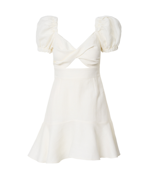 Sunlit Blossom Linen Mini Dress- Ivory