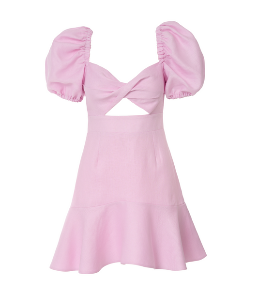 Sunlit Blossom Linen Mini Dress-Pink