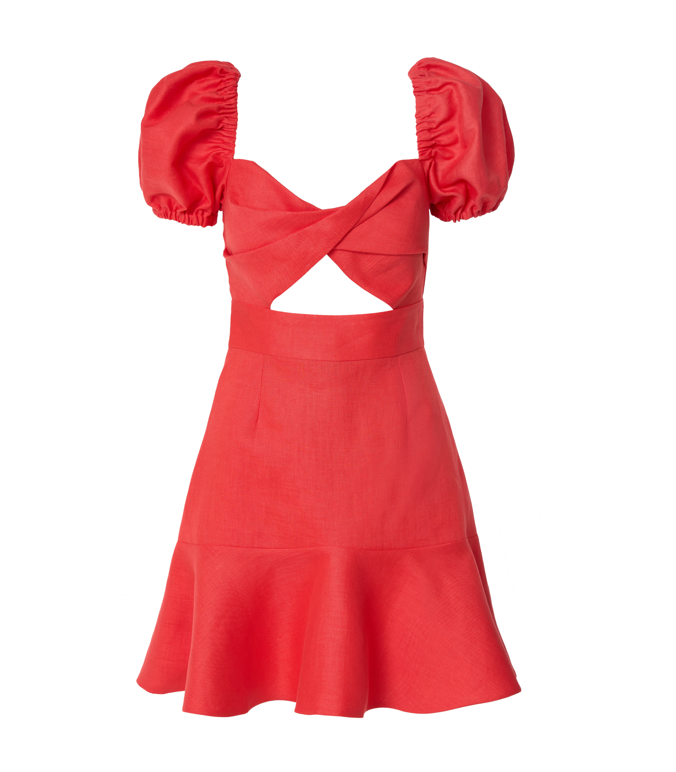Sunlit Blossom Linen Mini Dress-Coral