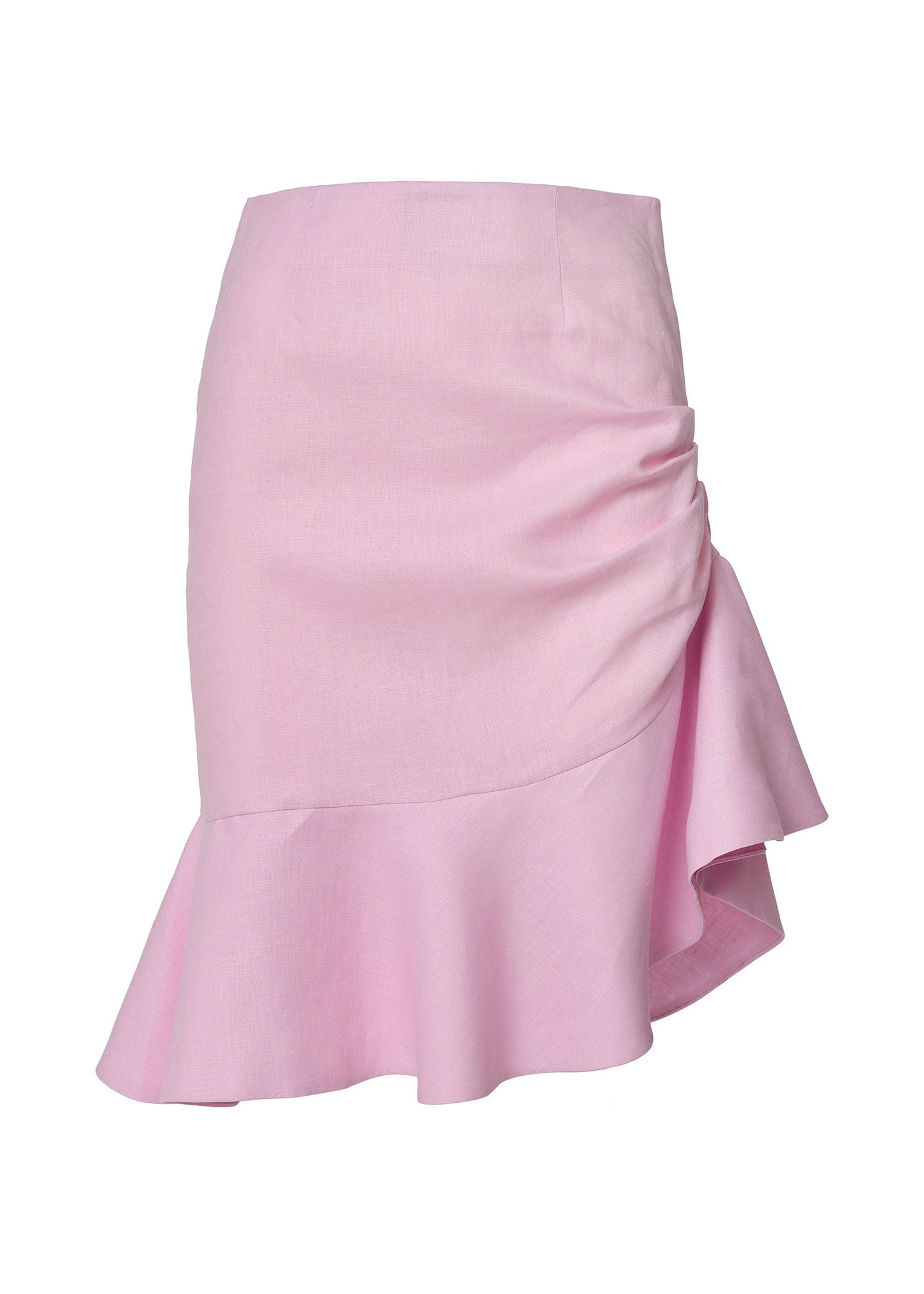 Asymmetrical Ruffled Linen Skirt - Pink - GIORGIA LUCASI