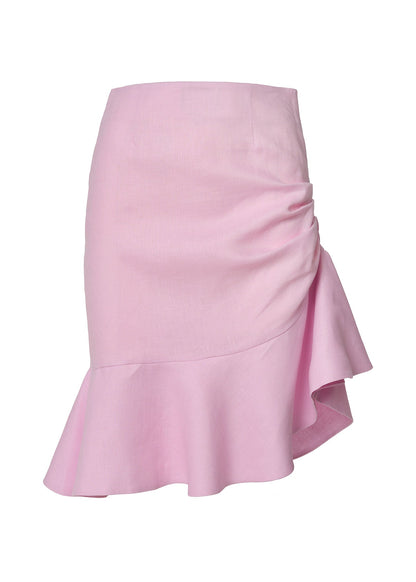 Asymmetrical Ruffled Linen Skirt - Pink - GIORGIA LUCASI