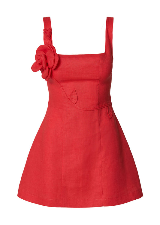 Blooming Grace Linen Mini Dress - Coral - GIORGIA LUCASI