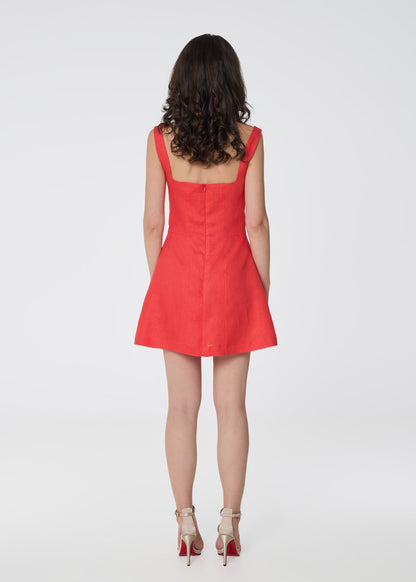 Blooming Grace Linen Mini Dress - Coral - GIORGIA LUCASI