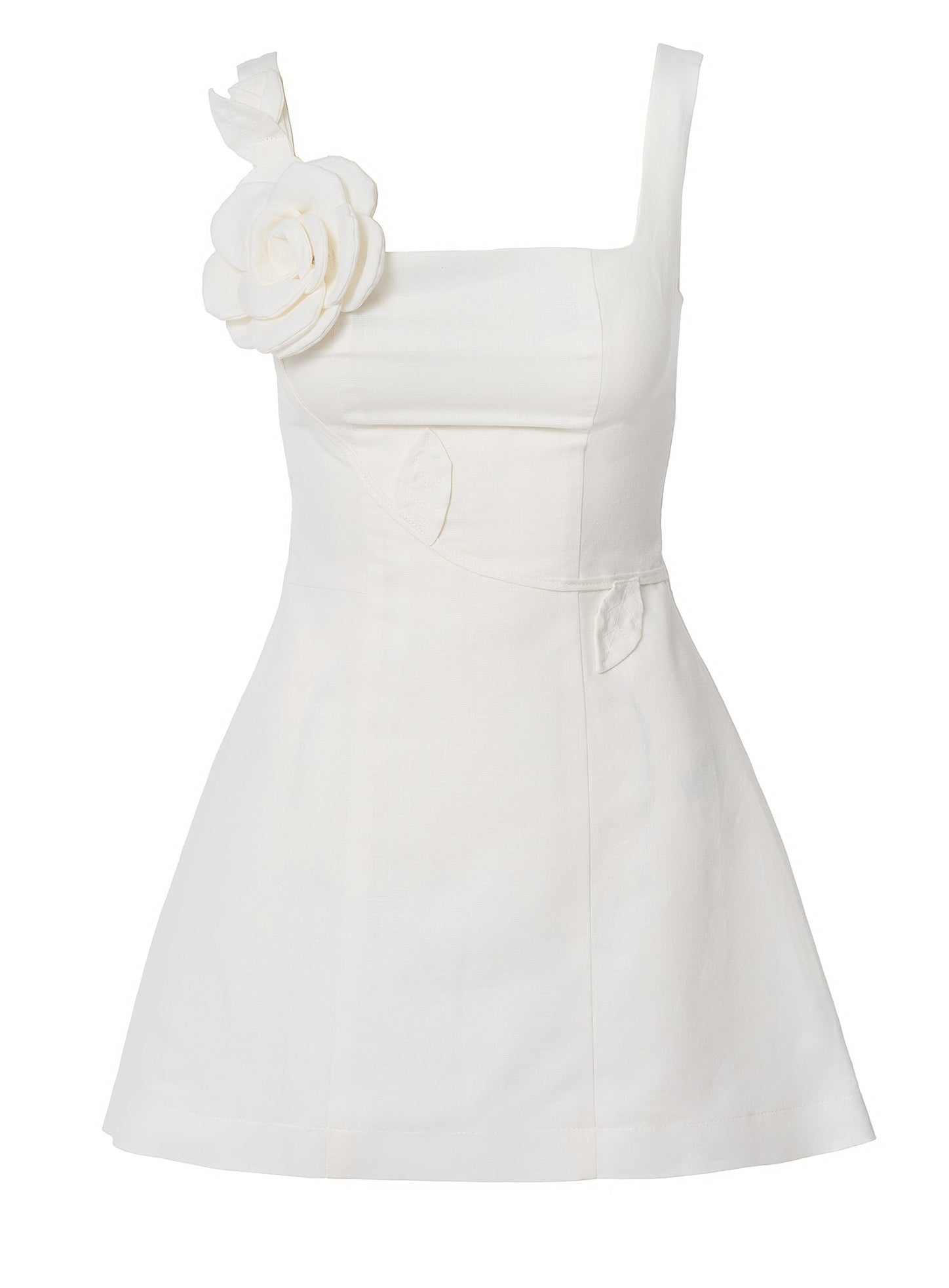 Blooming Grace Linen Mini Dress- Ivory