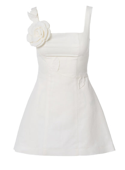 Blooming Grace Linen Mini Dress - Ivory - GIORGIA LUCASI