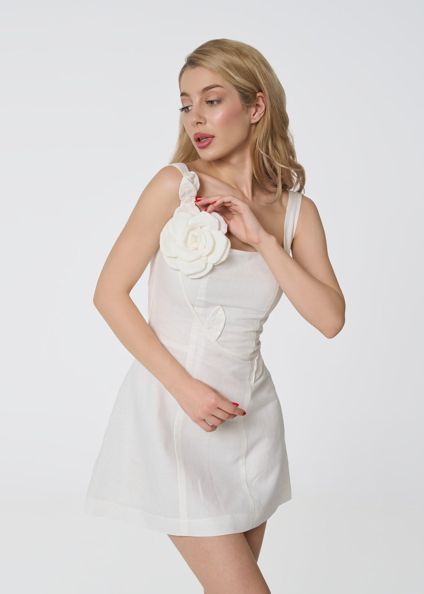 Blooming Grace Linen Mini Dress - Ivory - GIORGIA LUCASI