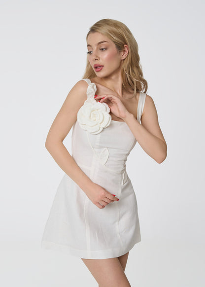Blooming Grace Linen Mini Dress - Ivory - GIORGIA LUCASI