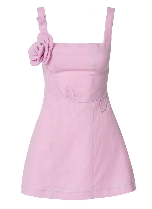 Blooming Grace Linen Mini Dress - Pink - GIORGIA LUCASI