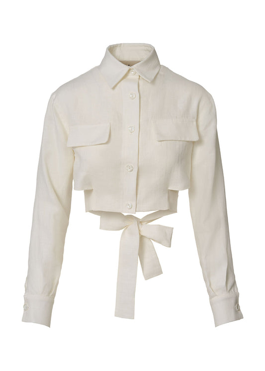 Cropped Tie - Waist Linen Shirt – Ivory - GIORGIA LUCASI