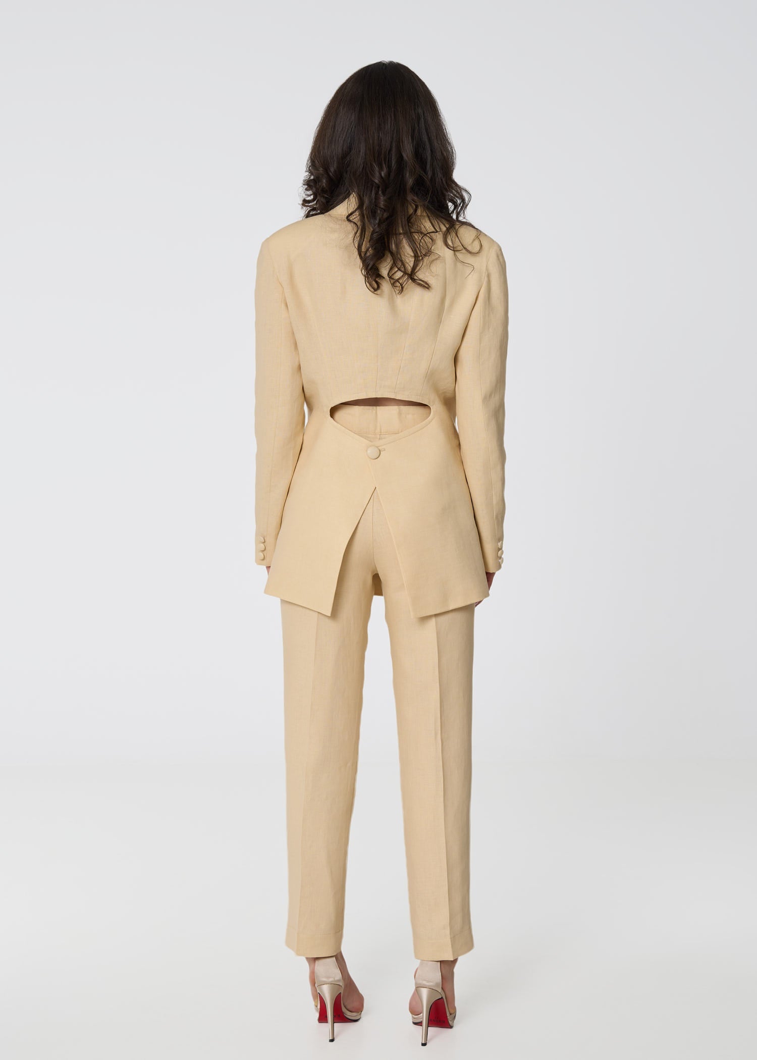 Elegant Double - Breasted Linen Blazer - Beige - GIORGIA LUCASI
