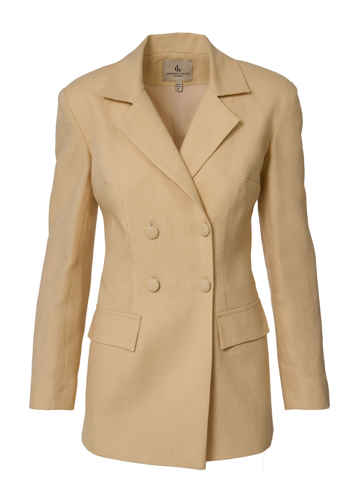 Elegant Double - Breasted Linen Blazer - Beige - GIORGIA LUCASI