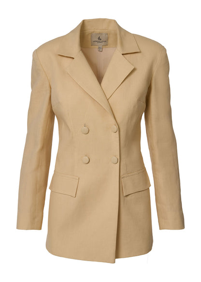Elegant Double - Breasted Linen Blazer - Beige - GIORGIA LUCASI