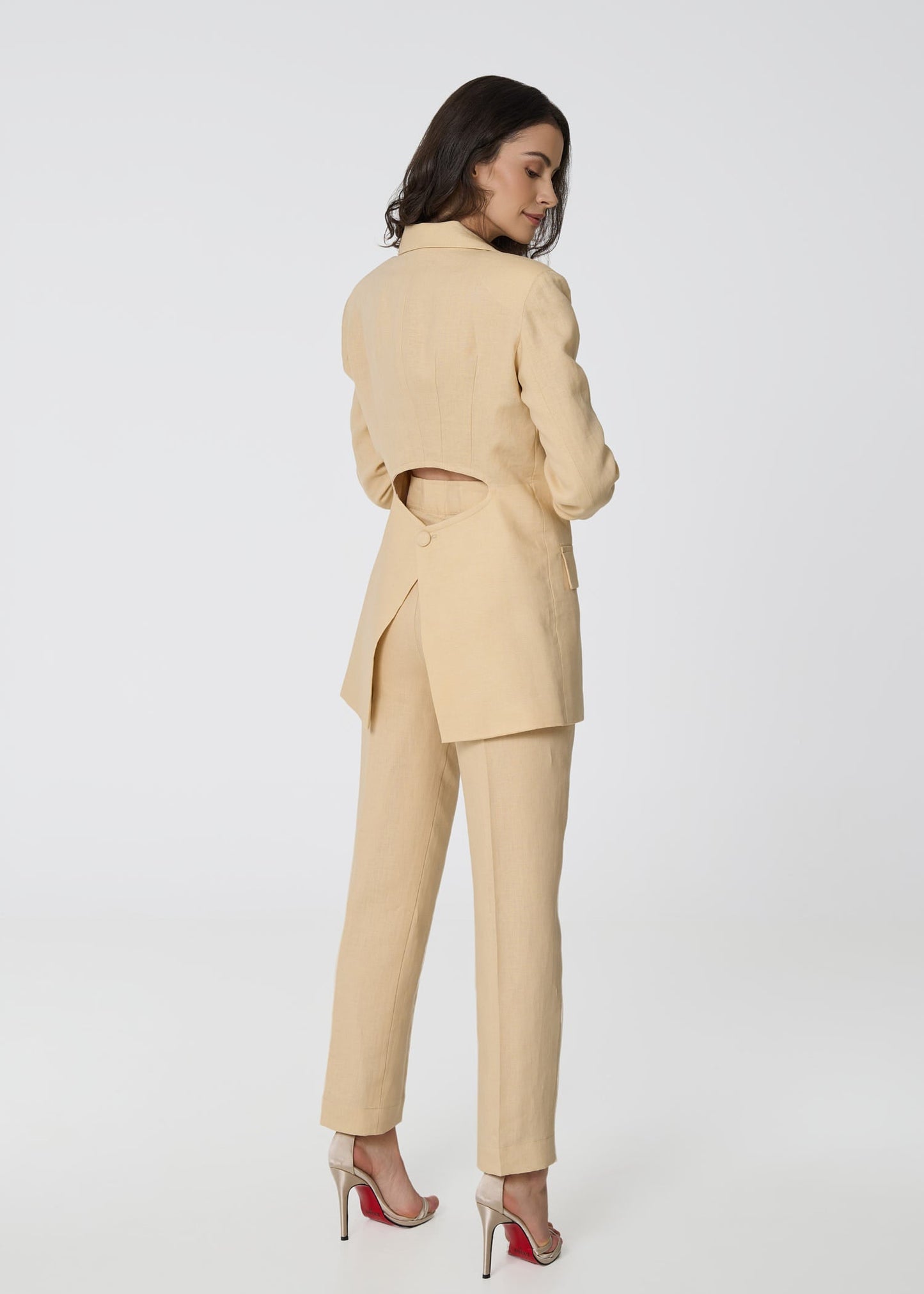 Elegant Double - Breasted Linen Blazer - Beige - GIORGIA LUCASI