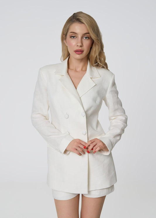 Elegant Double - Breasted Linen Blazer - Ivory - GIORGIA LUCASI