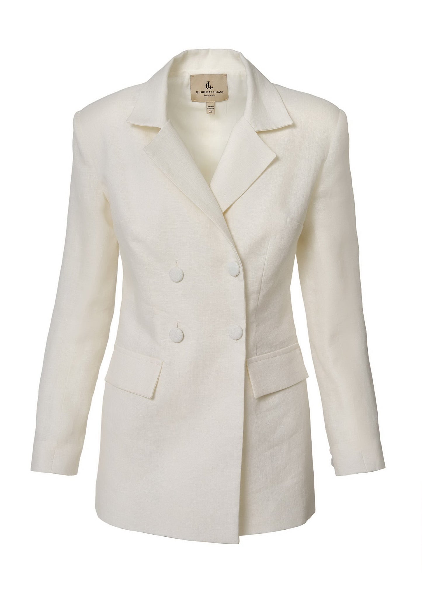 Elegant Double - Breasted Linen Blazer - Ivory - GIORGIA LUCASI