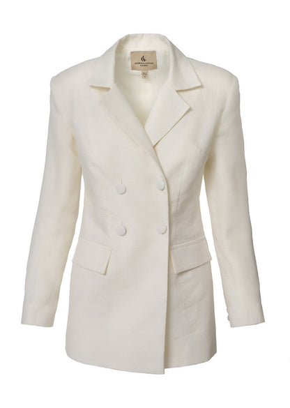 Elegant Double - Breasted Linen Blazer - Ivory - GIORGIA LUCASI