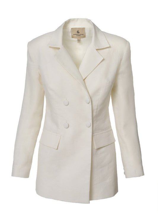Elegant Double - Breasted Linen Blazer - Ivory - GIORGIA LUCASI
