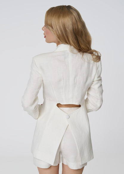 Elegant Double - Breasted Linen Blazer - Ivory - GIORGIA LUCASI